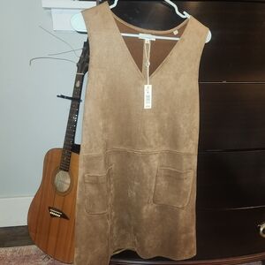 Max Studio Brown Suede-Look V-Neck Mini Dress